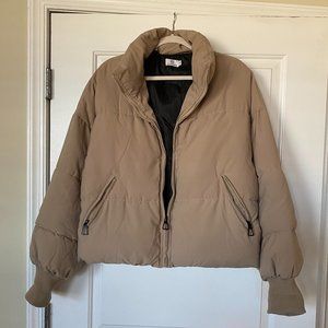 Khaki Short Puffer Jacket - Size M
